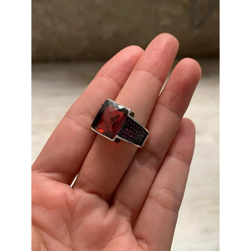 Anillo Plata925 Turco Rectangular Para Hombre Estambul Joya Color Rojo Talla 9.5
