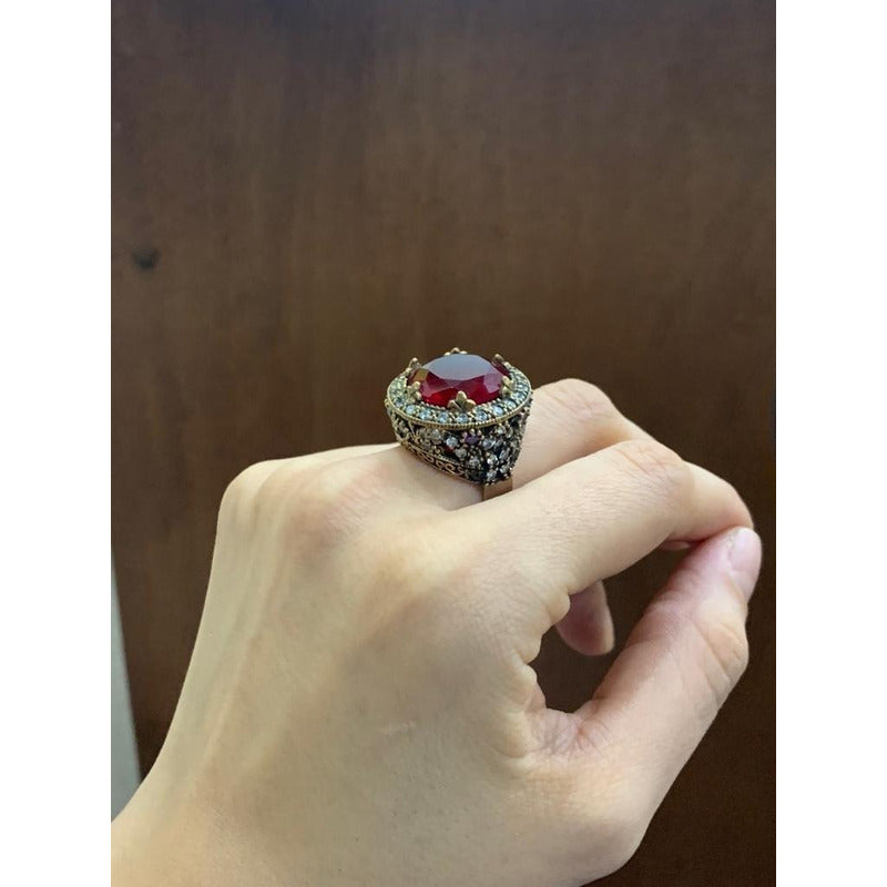 Anillo Plata 925 Turca, Rubi Zircon,redondo ,estambul Joya Rojo 6