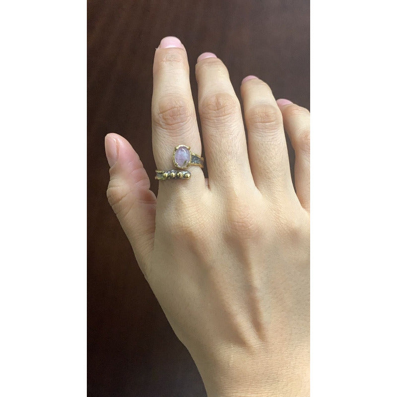 Anillo De Plata 925, Con Rodio Ajustable Piedra Turmalina Color Rosa