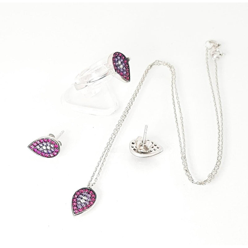 Juego De Plata, En Gota Con Piedras Naturales,estambul Joya