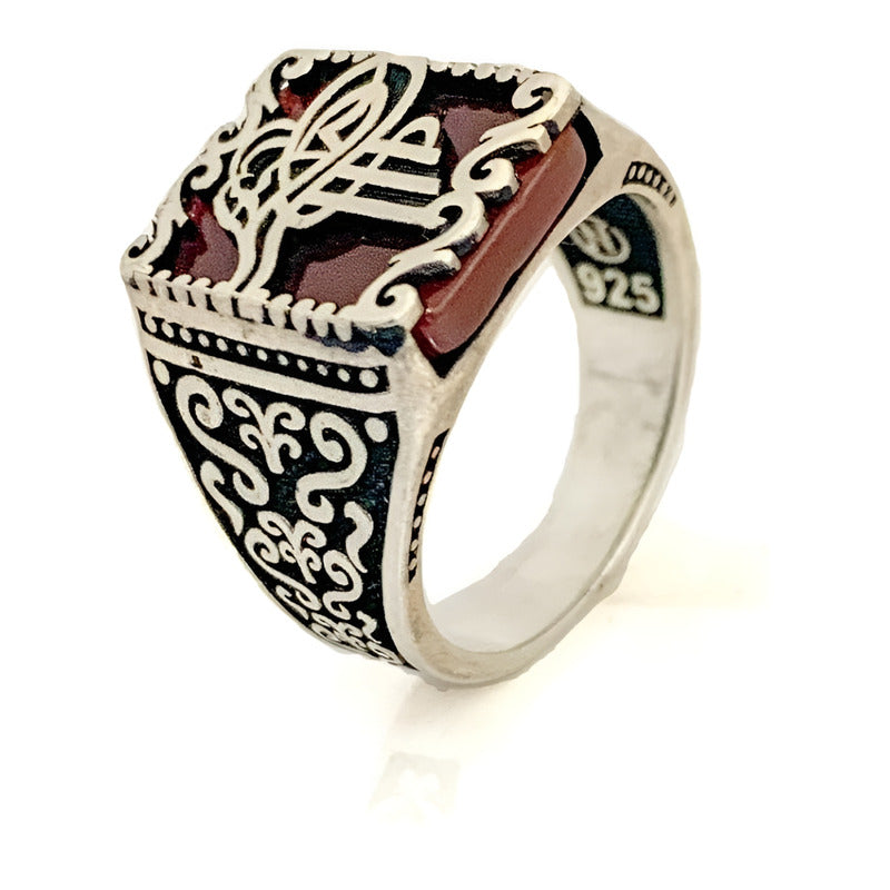 Anillo Otomano De Plata , Joyeria Turca, Estambul Joya Color Bordó Talla 11