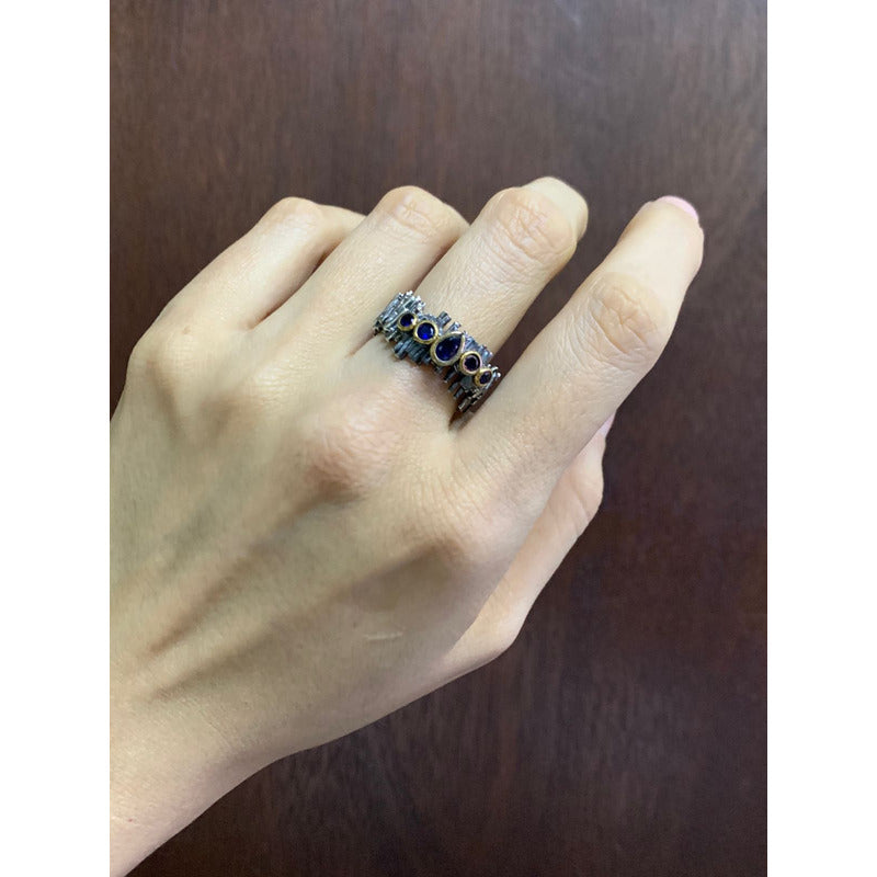 Anillo Plata925 Turco Artesanal Zafiro Zircon Estambul Joya Azul 8