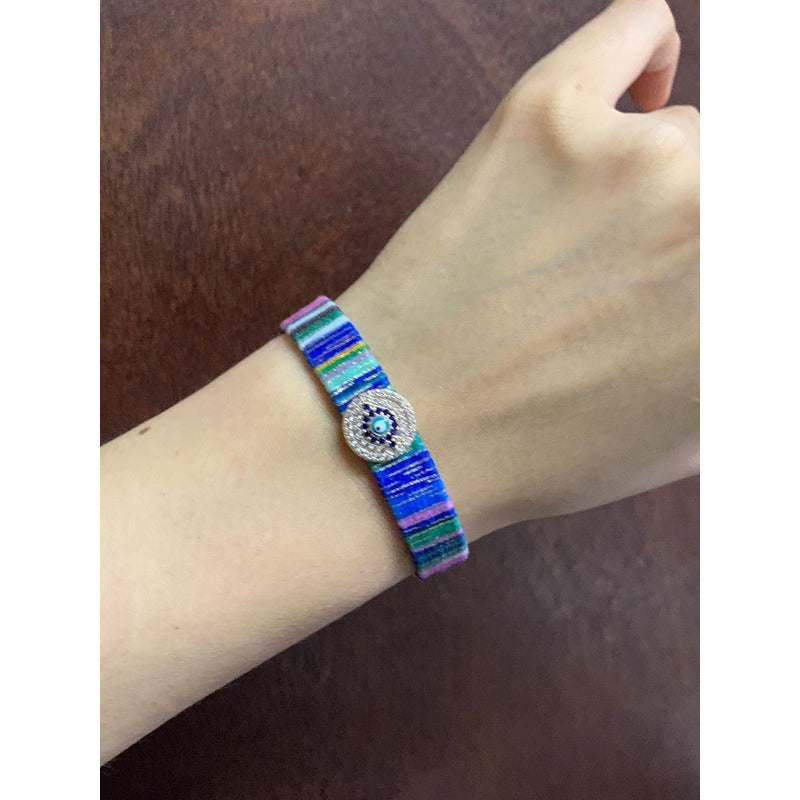 Pulsera Chapa Oro Bisuteria Tela Ojo Turco 02 Estambul Joya 7 Cm 19 Cm