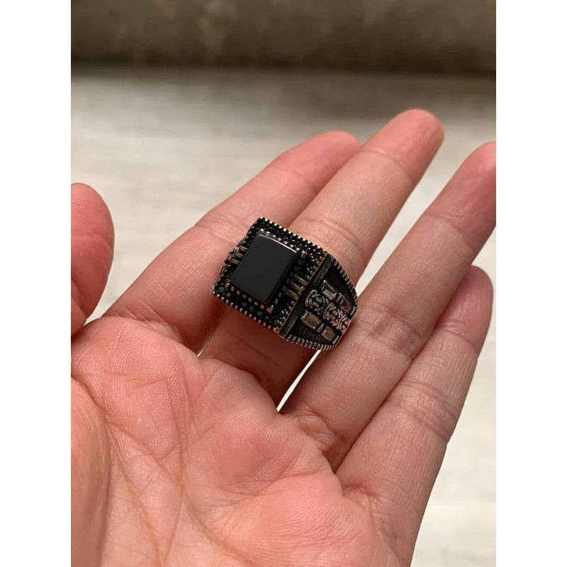 Anillo Plata Turca, Para Hombre, Elegante, Estambul Joya Color Negro Talla 12.5