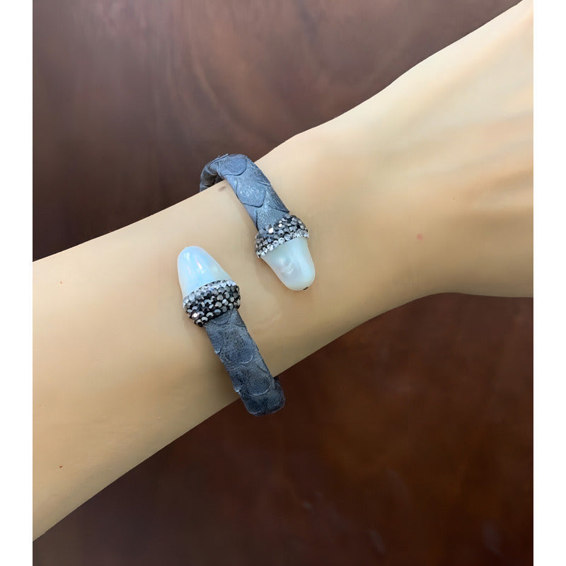 Pulsera Turca Con Piel Y Piedras Naturales, Estambul Joya Color - Diámetro 8 Cm Largo 15 Cm