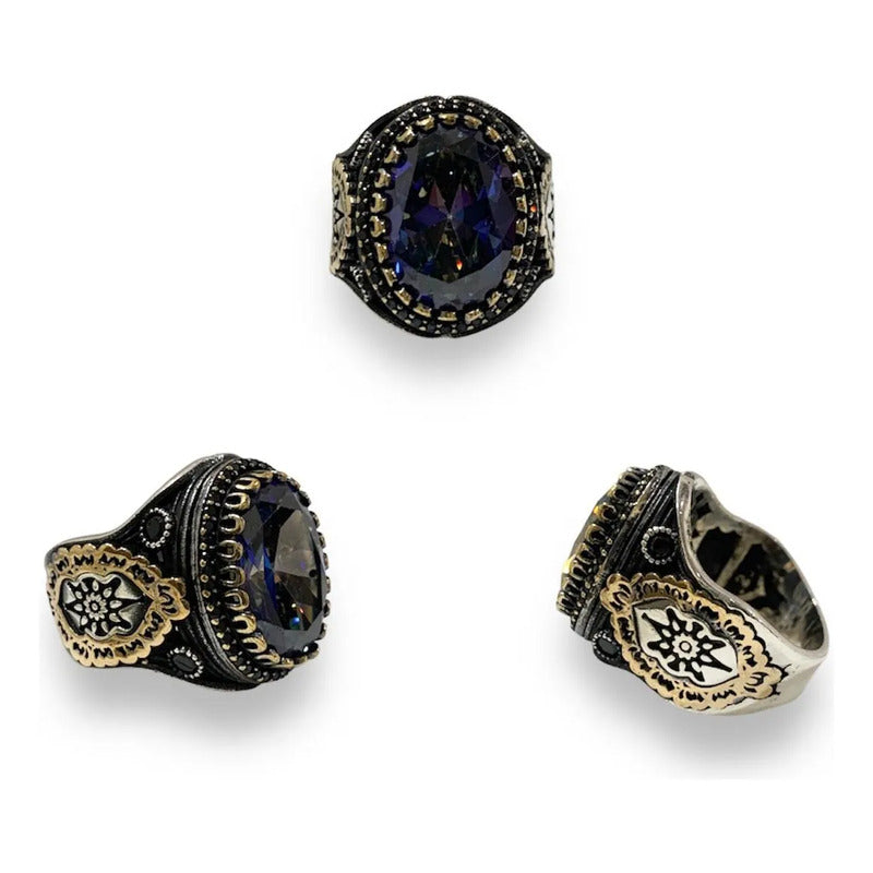 Anillo De Plata925 Ovalo Topacio Para Hombre Estambul Joya Azul Marino 12