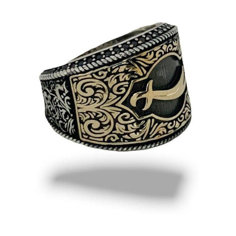 Anillo De Plata925, Turco, Espada Ottomano Para Hombre Color Dorado Talla 11