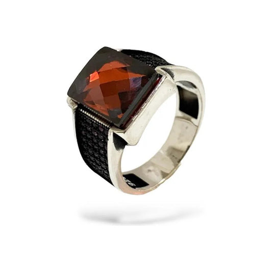 Anillo Plata925 Turco Rectangular Para Hombre Estambul Joya Color Rojo Talla 9.5