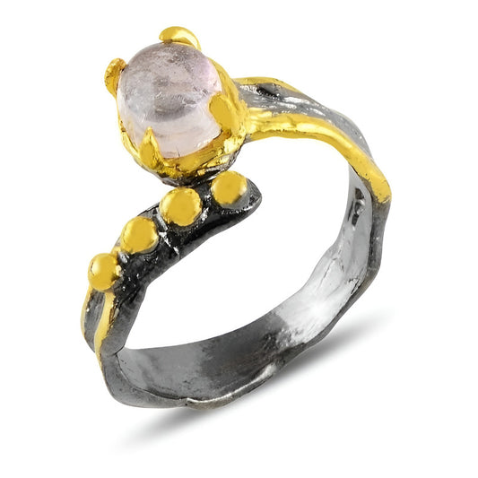 Anillo De Plata 925, Con Rodio Ajustable Piedra Turmalina Color Rosa