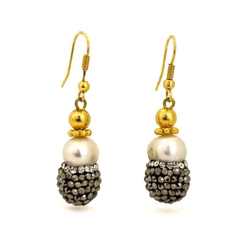 Aretes Oro Laminado Turco Con Perla Y Cristales