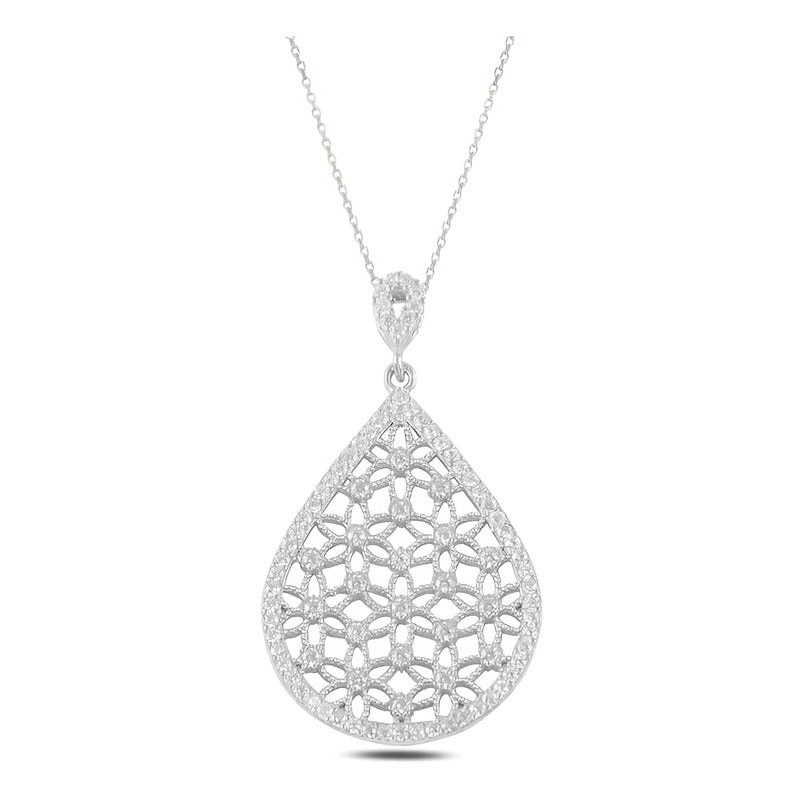 Collar Plata 925 Turca, Gota Grande, Cristales Estambul Joya Color Blanco