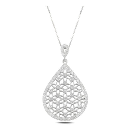 Collar Plata 925 Turca, Gota Grande, Cristales Estambul Joya Color Blanco