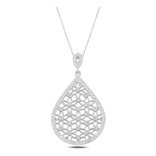 Collar Plata 925 Turca, Gota Grande, Cristales Estambul Joya Color Blanco