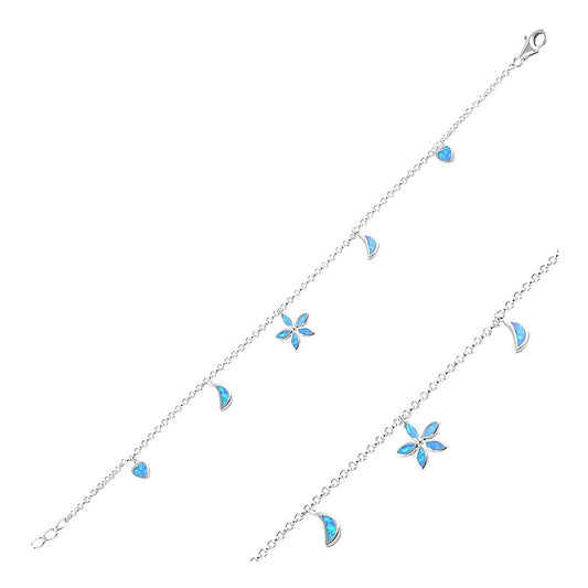 Pulsera Plata 925, Dijes Con Piedras Opalo, Estambul Joya Diámetro 8 Cm Largo 23 Cm