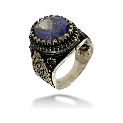 Anillo De Plata925 Ovalo Topacio Para Hombre Estambul Joya Azul Marino 12