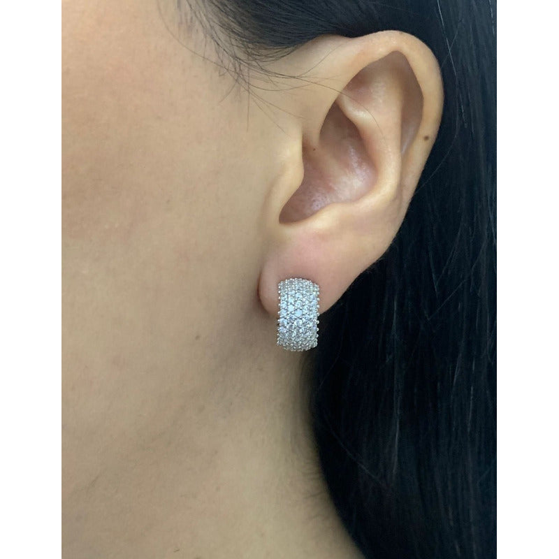 Aretes Plata925, Con 5 Lineas Piedras Arracada Estambul Joya