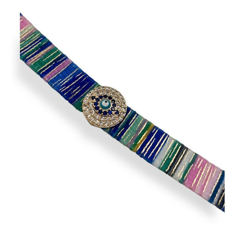 Pulsera Chapa Oro Bisuteria Tela Ojo Turco 02 Estambul Joya 7 Cm 19 Cm