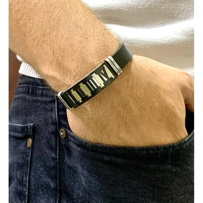 Pulsera De Acero Con Piel, Turca Ottomano, Para Hombre 21 Cm