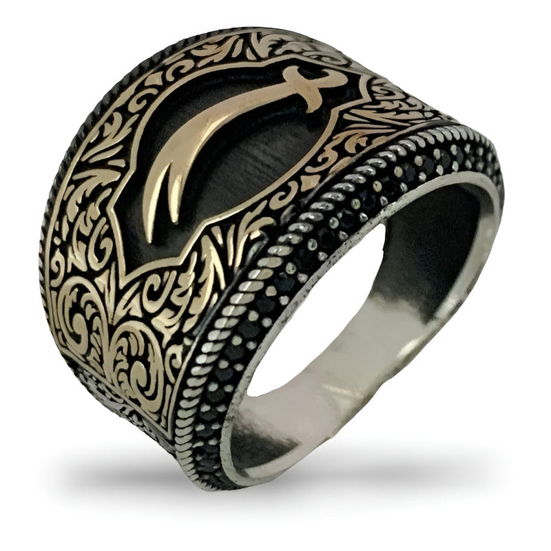 Anillo De Plata925, Turco, Espada Ottomano Para Hombre Color Dorado Talla 11