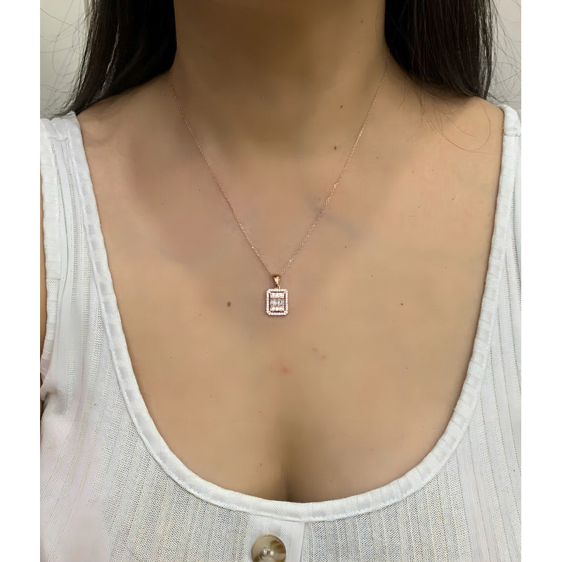 Collar Plata 925, Rectangular Baguette Zircon Estambuljoya Color Rosa