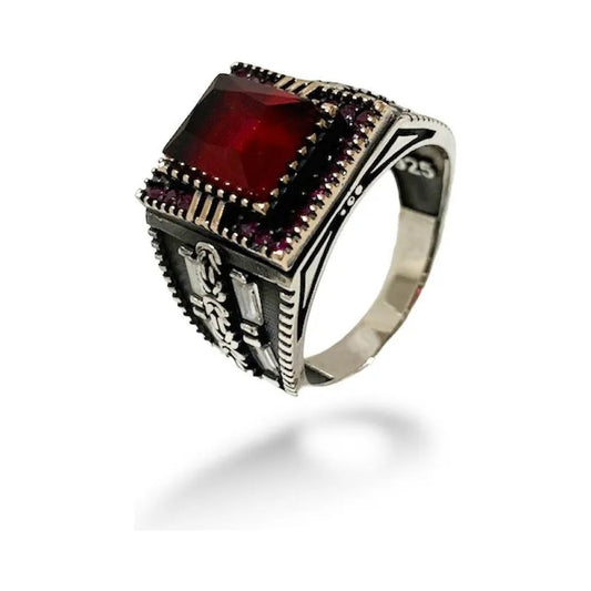 Anillo Plata Turca, Para Hombre, Elegante, Estambul Joya Color Rojo Talla 11.5