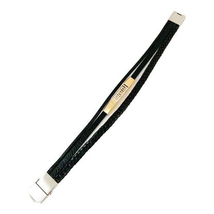 Pulsera De Acero Y Piel, Triple, Turca Ajustable Para Hombre Largo 21 Cm