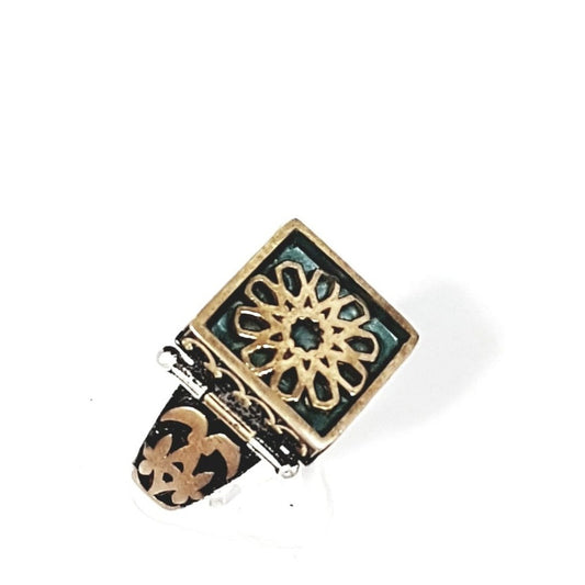 Anillo Plata 925 Turca, Otomano, Artesanal, Para Hombre Verde 12