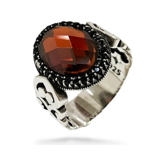 Anillo De Plata925 Ovalo Granate Para Hombre Estambul Joya Rojo 9
