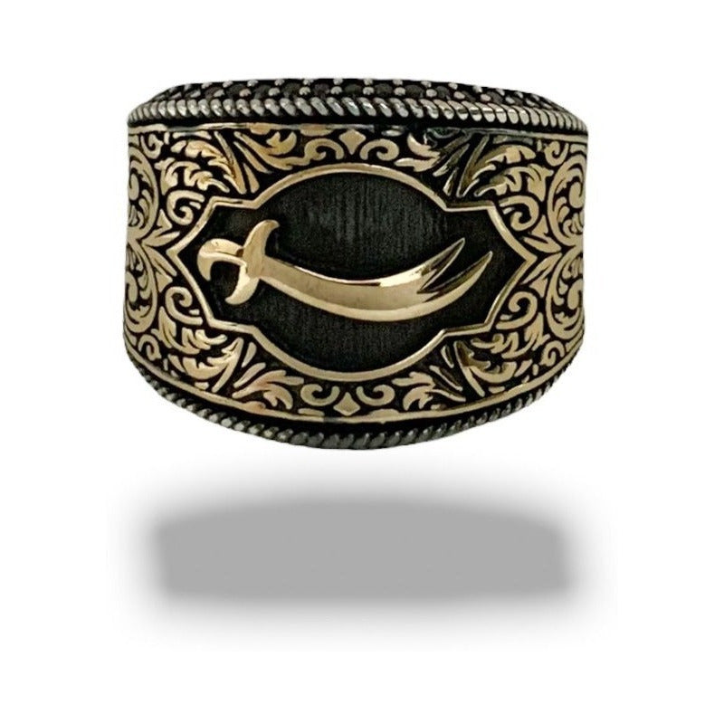 Anillo De Plata925, Turco, Espada Ottomano Para Hombre Color Dorado Talla 11