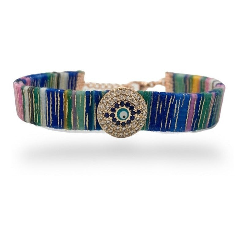 Pulsera Chapa Oro Bisuteria Tela Ojo Turco 02 Estambul Joya 7 Cm 19 Cm