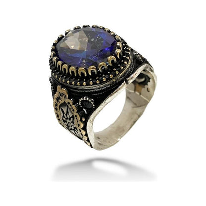 Anillo De Plata925 Ovalo Topacio Para Hombre Estambul Joya Azul Marino 12
