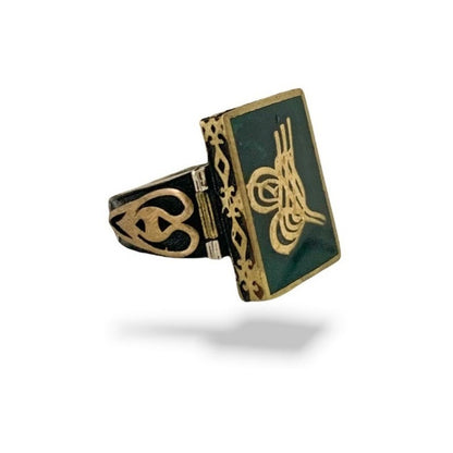 Anillo Plata 925 Turco Otomano,firma Sultan, Estambul Joya Verde Oscuro 9.5