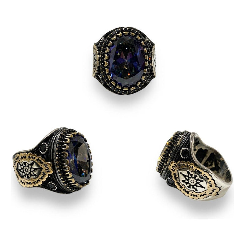 Anillo De Plata925 Ovalo Topacio Para Hombre Estambul Joya Azul Marino 12