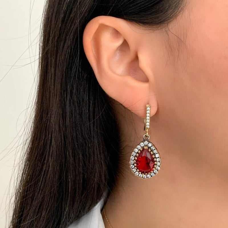 Juego Plata Turca Sultana Con Piedra Rubí Granate