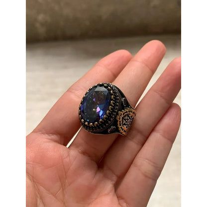 Anillo De Plata925 Ovalo Topacio Para Hombre Estambul Joya Azul Marino 12